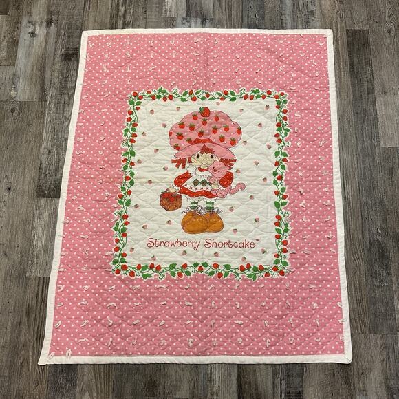 Strawberry Shortcake Quilt VTG 1980 Spring Mills Inc Blanket 42 x 34 Finished - Picture 1 of 5